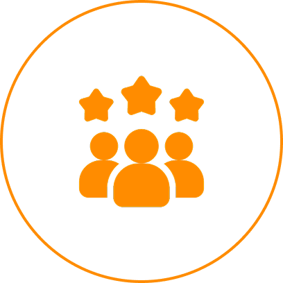 Three people with stars, orange icon.